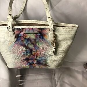 Brahmin Cream Tote with Multicolor Design